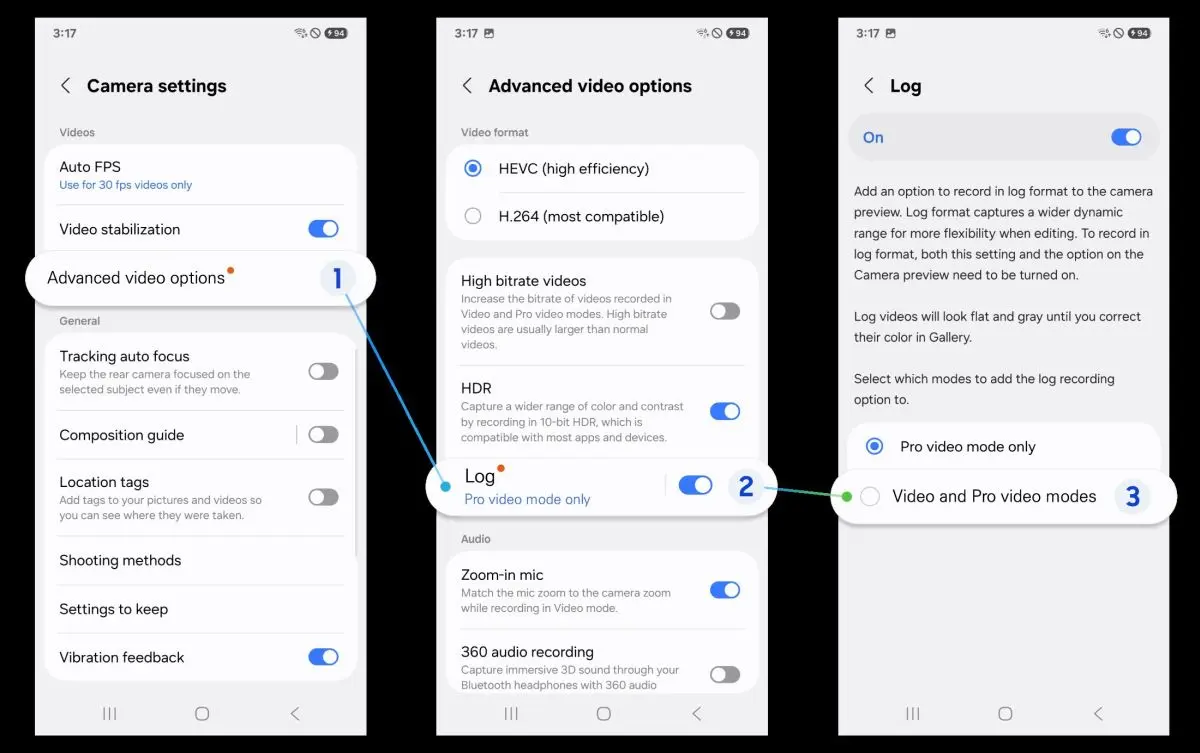 setting samsung log video 1